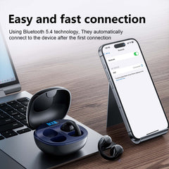 VEAT00L Open-Ear Headphones, Wireless Clip On Earbuds with Digital Display Charging Case 68 Hours Playtime, Lightweight Comfort, Stable Fit, Open-Ear Safety Design for Active and Office Use