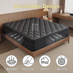 gunugu 10 inch Queen Hybrid Mattress in a Box, Cooling Gel Memory Foam Mattress with Individually Wrapped Pocket Coils, Medium Firm
