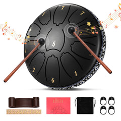 ALILYY Steel Tongue Drum 11 Note 6 Inches D-Key Tank Drum Handpan Drum Percussion Instrument for Meditation Entertainment Musical Education Concert Mind Healing Yoga,Black