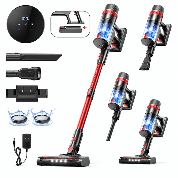 PrettyCare Cordless Vacuum Cleaner, 530W/48KPA/8 Batteries, 55mins Runtime, 9-in-1 Stick Vacuum Lightweight for Home Pet Hair Carpet Wood Floor