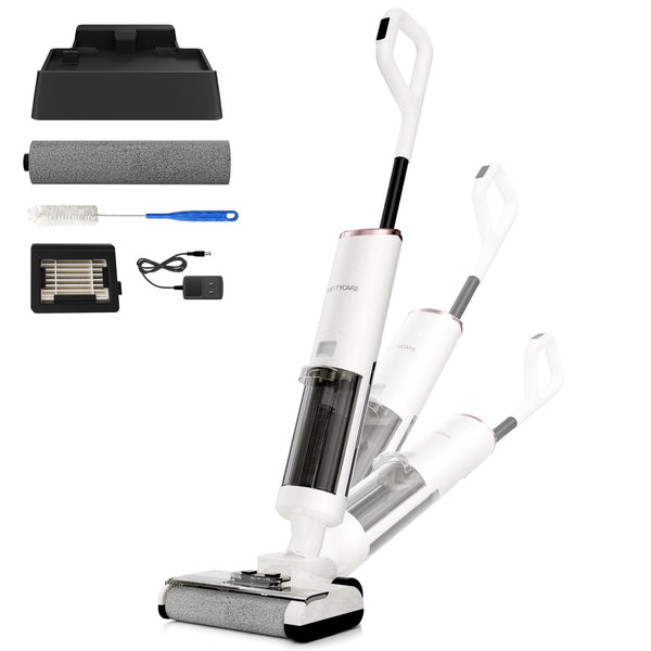 PrettyCare Wet Dry Vacuum Cleaner, Cordless Vacuum Mop with 20KPa Suction, 180° Lie-Flat Floor Washer, Self-Cleaning Hard Floor Cleaner, 40Min Runtime