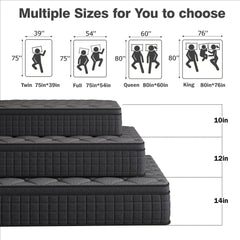gunugu 10 inch Queen Hybrid Mattress in a Box, Cooling Gel Memory Foam Mattress with Individually Wrapped Pocket Coils, Medium Firm