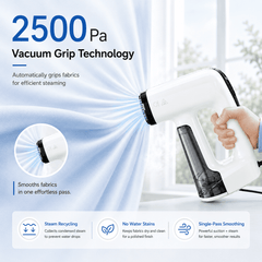 Hicloud Vacuum Steamer, Handheld Travel Garment Steamer for Clothes, 2500Pa Suction for Clothes Grips, Steaming & Ironing 2 In 1, 3 Modes